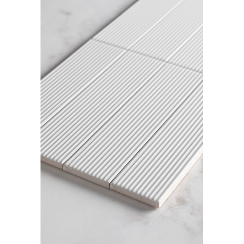 Hiroshi Stripe 50 x 200mm Matt White Subway Ceramic Tile