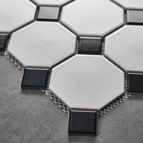 Stanmore White & Black Octagon Porcelain Mosaic Tile