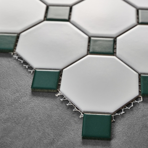 Stanmore White & Green Octagon Porcelain Mosaic Tile