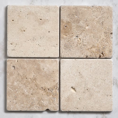 Apollo 100x100mm Tumbled Beige Square Marble Tile