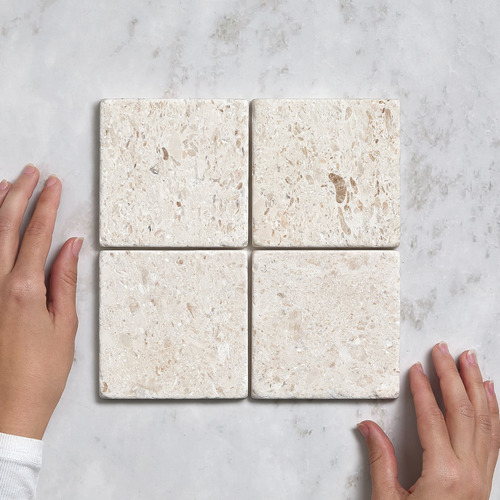 Apollo 100x100mm Tumbled White Limestone Square Marble Tile