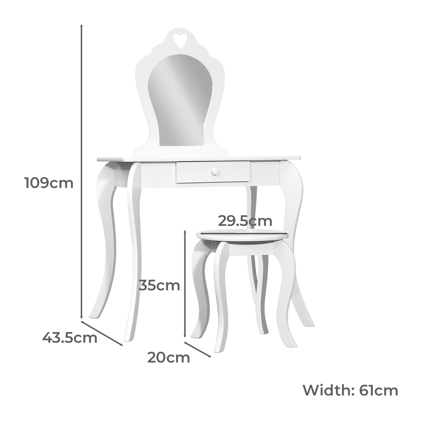2 Piece Keezi Kids' Dressing Table with Stool Set