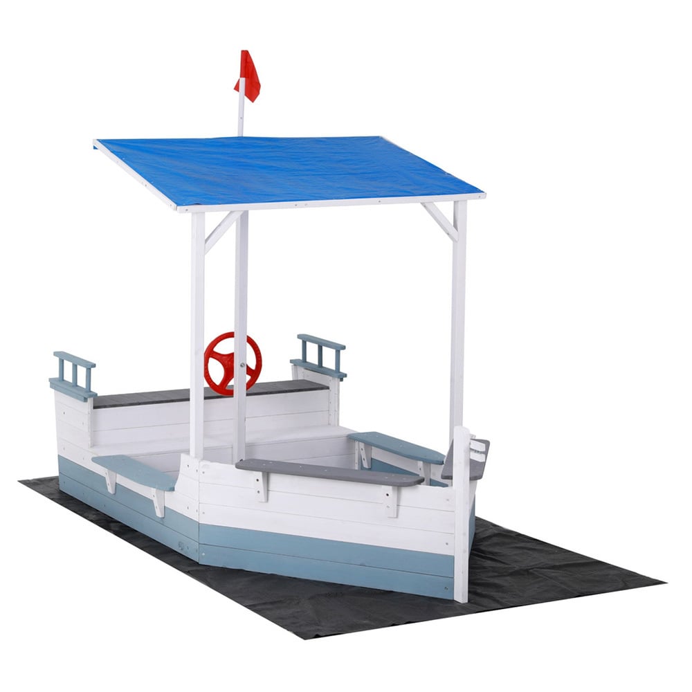 Keezi Wooden Boat Sandpit with Canopy