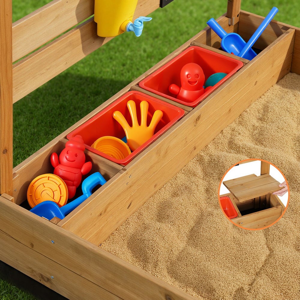 Keezi 146cm Wooden Sandpit with Water Basin