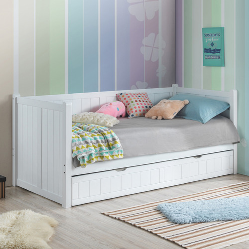 Hamptons White Single Wooden Daybed with Trundle