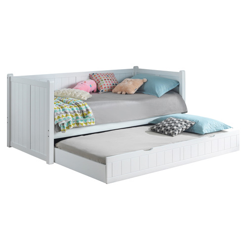 White Nashville Single Wooden Sofa Day Bed with Trundle