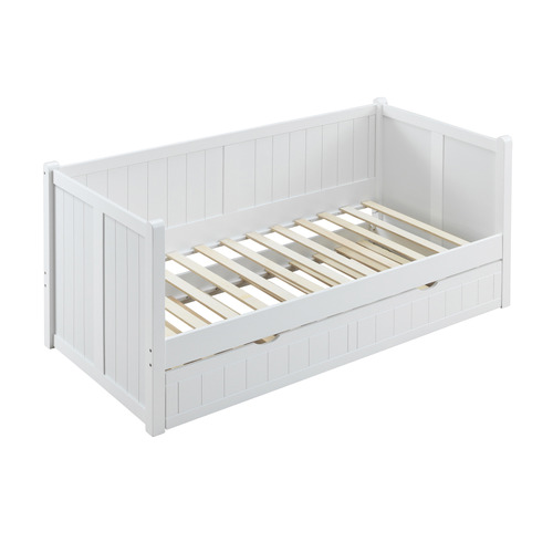 White Nashville Single Wooden Sofa Day Bed with Trundle