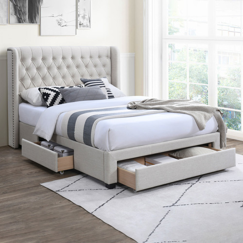 Oat White Forest Hill Upholstered Queen Bed