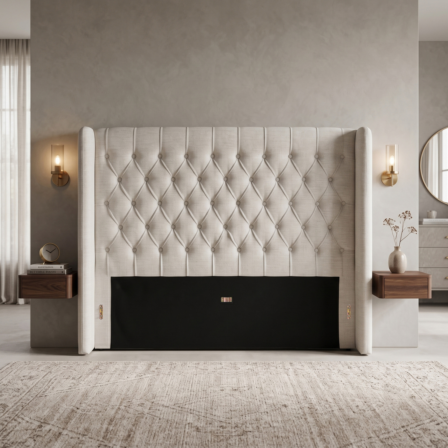 Oat White Forest Hill Button Tufted Queen Bedhead