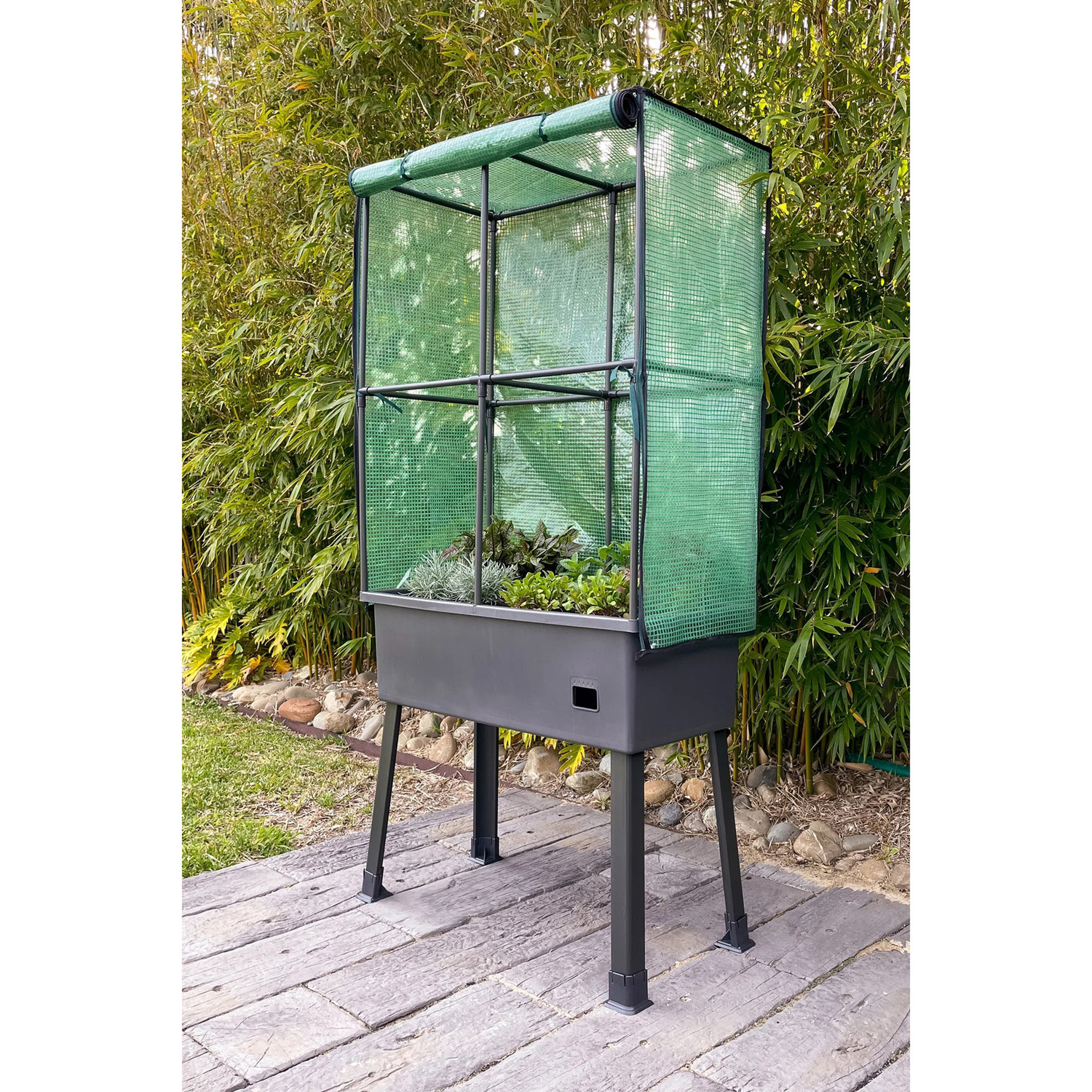 Chet Self-Watering Mobile Planter Box with Greenhouse & Leg Kit Set