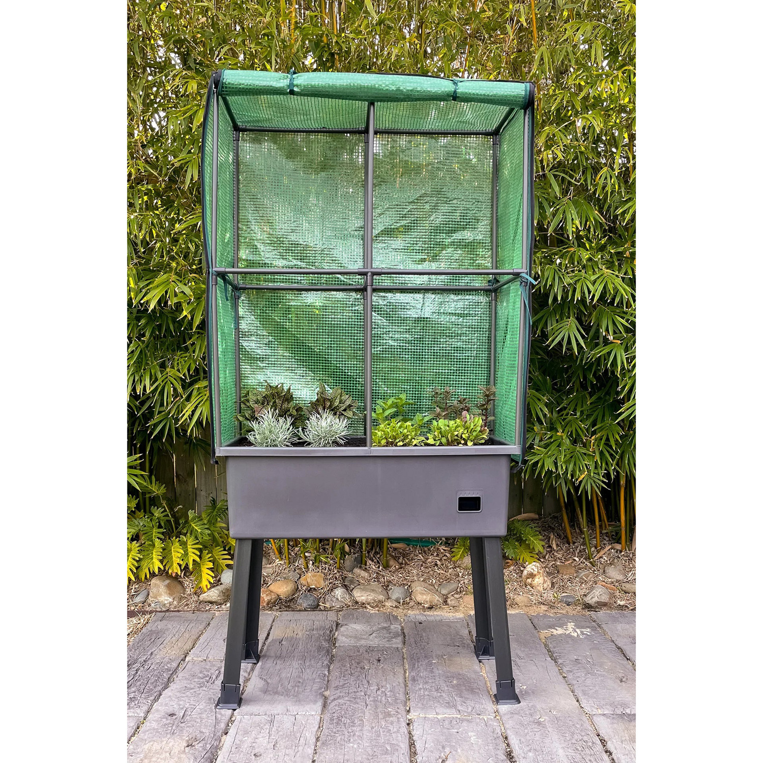 Chet Self-Watering Mobile Planter Box with Greenhouse & Leg Kit Set