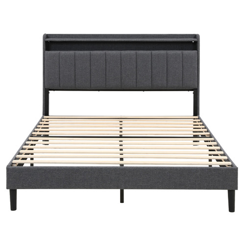 Grey Lusamine Queen Bed with LED & Charging Station