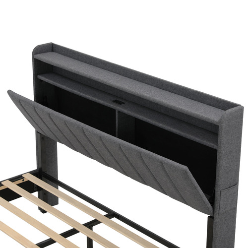 Grey Lusamine Queen Bed with LED & Charging Station