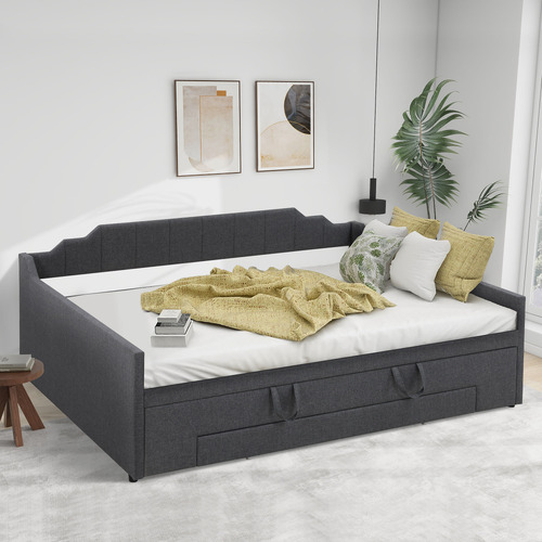 Grey Deidara Queen Daybed With Trundle & Storage