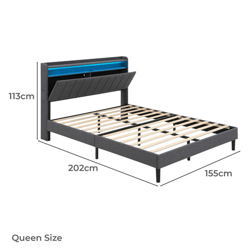 Grey Lusamine Queen Bed with LED & Charging Station