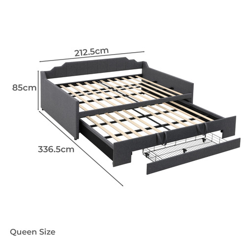 Grey Deidara Queen Daybed With Trundle & Storage