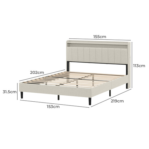 Oskar Upholstered Queen Bed Frame with LED & Charging Station