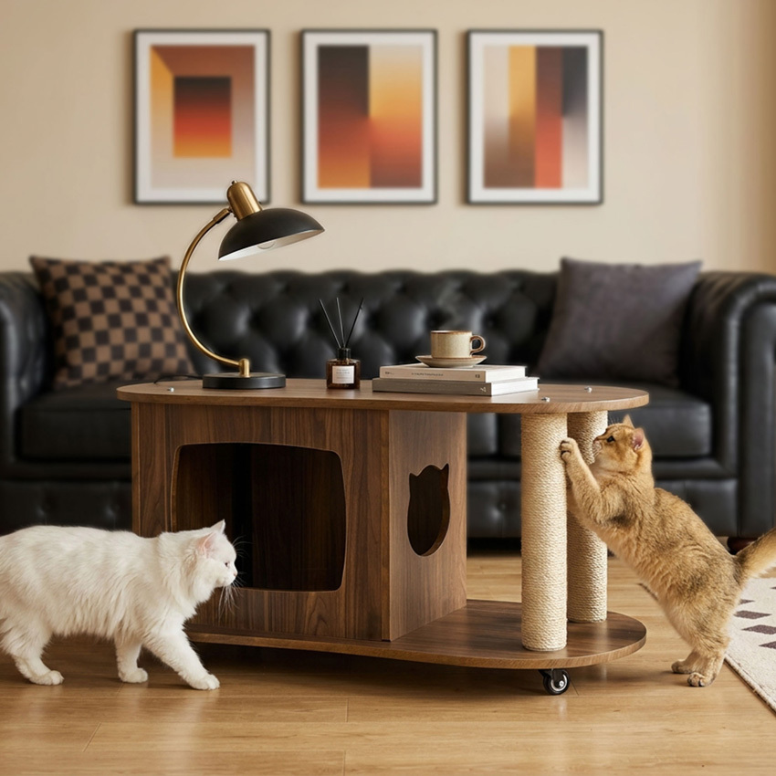 Ezra Coffee Table with Cat House & Cat Scratching Post