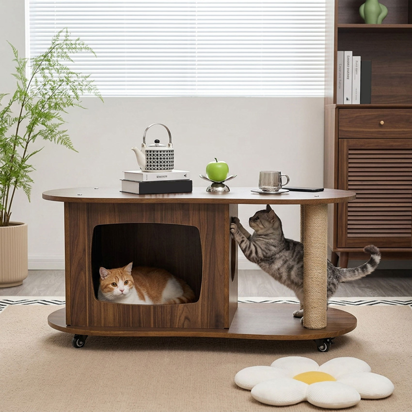 Ezra Coffee Table with Cat House & Cat Scratching Post