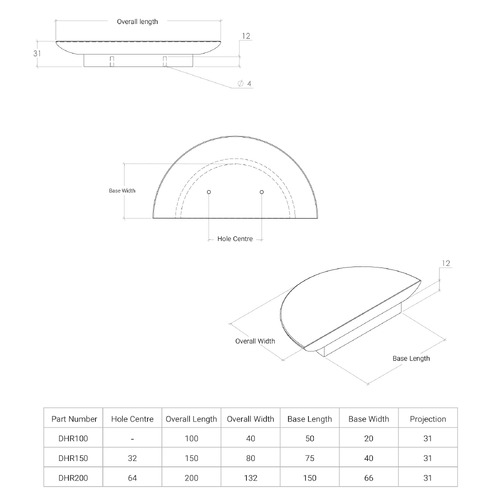 Daintree Half Round Walnut Wood Cabinet Handle
