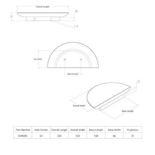 Daintree 64mm Half Round American Oak Wood Cabinet Handle