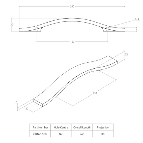 Calin 160mm Ash Wood Bow Cabinet Handle