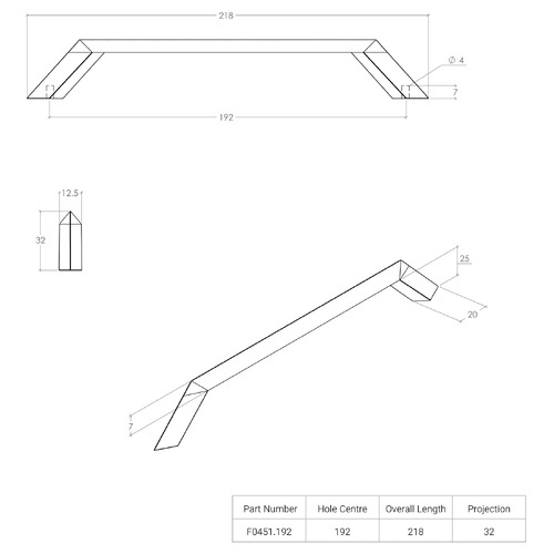 Feltre 192mm Zinc Alloy Cabinet Handle