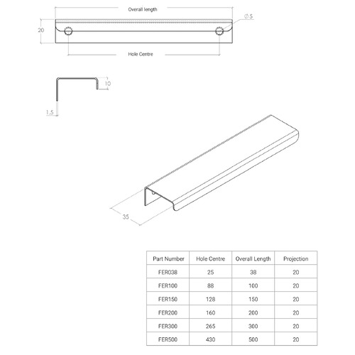 Ferrara Stainless Steel Lip Cabinet Handle