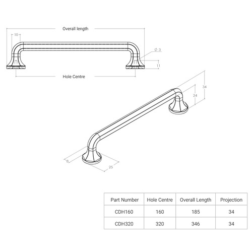 Caselle Zinc Alloy D-Shaped Cabinet Handle