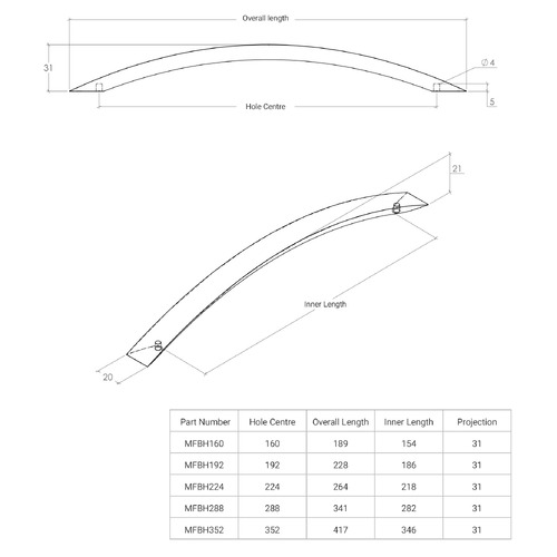 Caserta Aluminium Bow Cabinet Handle