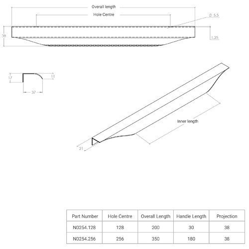 Noma Aluminium Lip Cabinet Handle