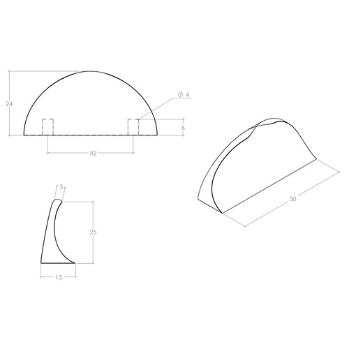 Nick 32mm Half Round Zinc Alloy Cabinet Handle