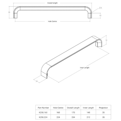 Kempten Brushed Nickel Aluminium Cabinet Handle