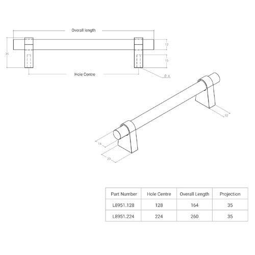 Loreto Aluminium Bar Cabinet Handle