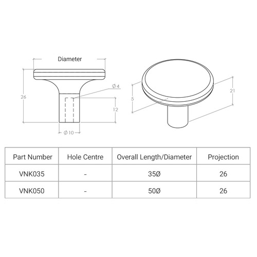 Vena Round Zinc Alloy Cabinet Handle