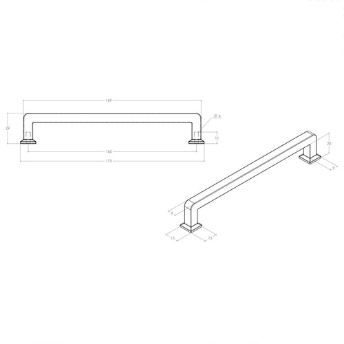Otto 160mm Zinc Alloy D-Shaped Cabinet Handle