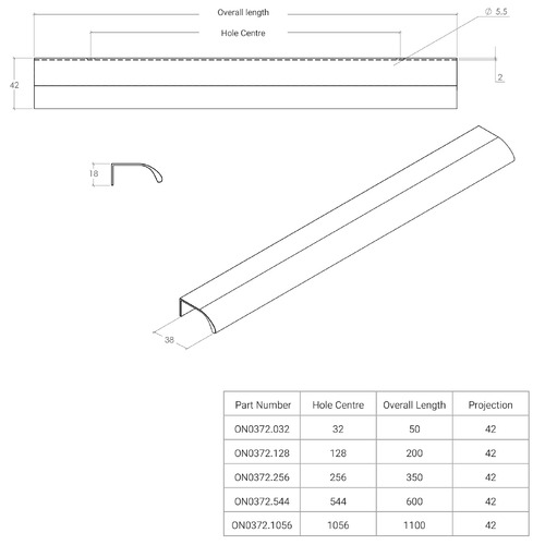 Ona Aluminium Lip Cabinet Handle