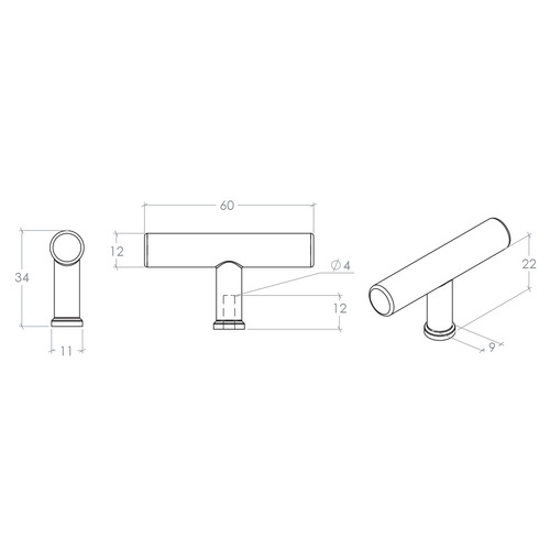 Strano Round Zinc Alloy T-Bar Knob
