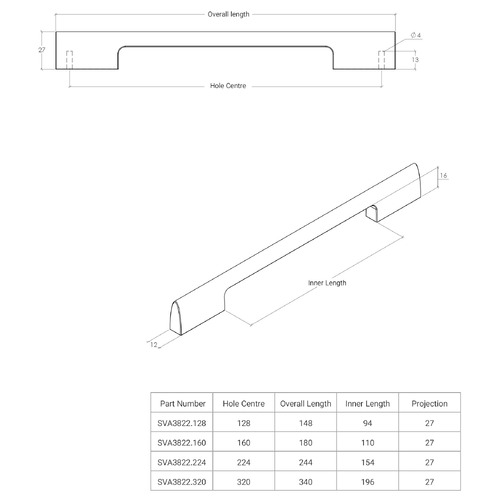 Vieste Aluminium D-Shaped Cabinet Handle