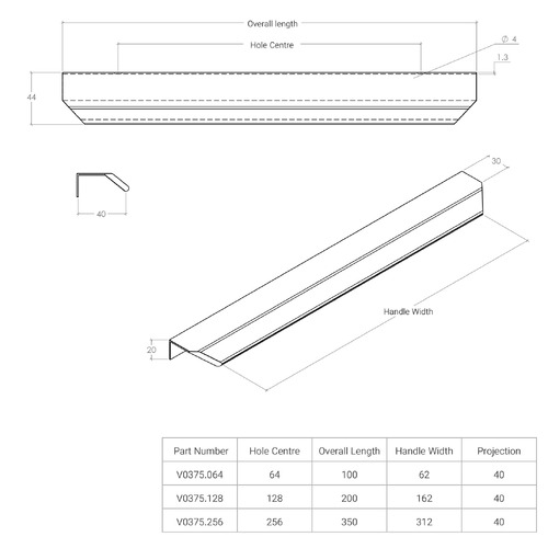 Vann Aluminium Lip Cabinet Handle
