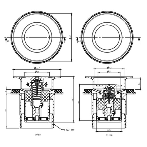 70mm Brass Bath Pop-Down Waste