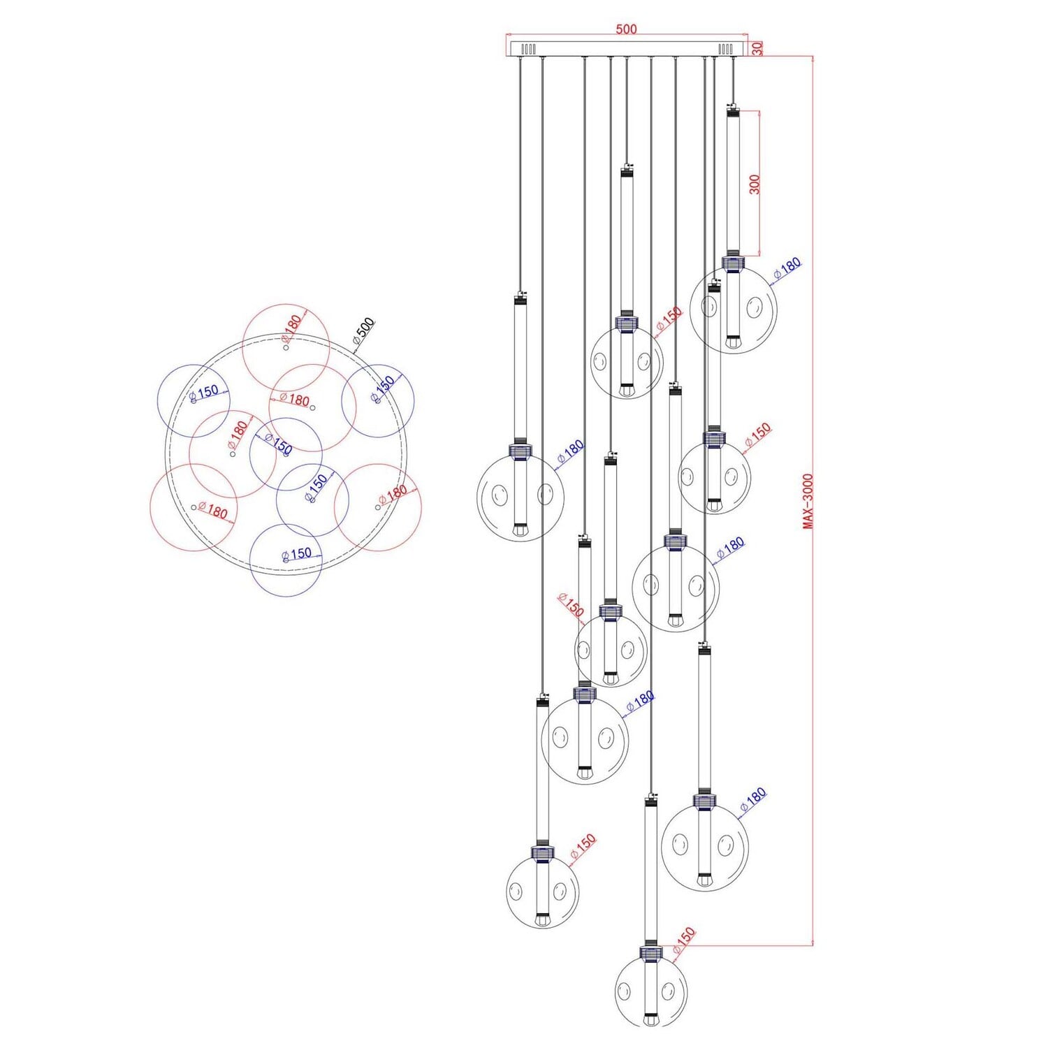 Meteor Glass LED 10-Light Pendant