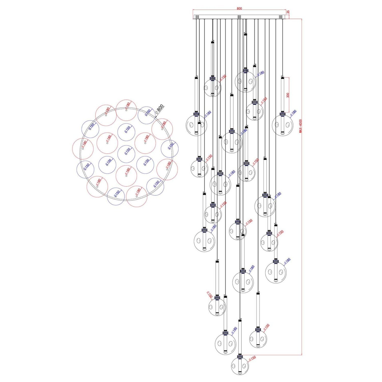 Meteor Glass LED 20-Light Pendant