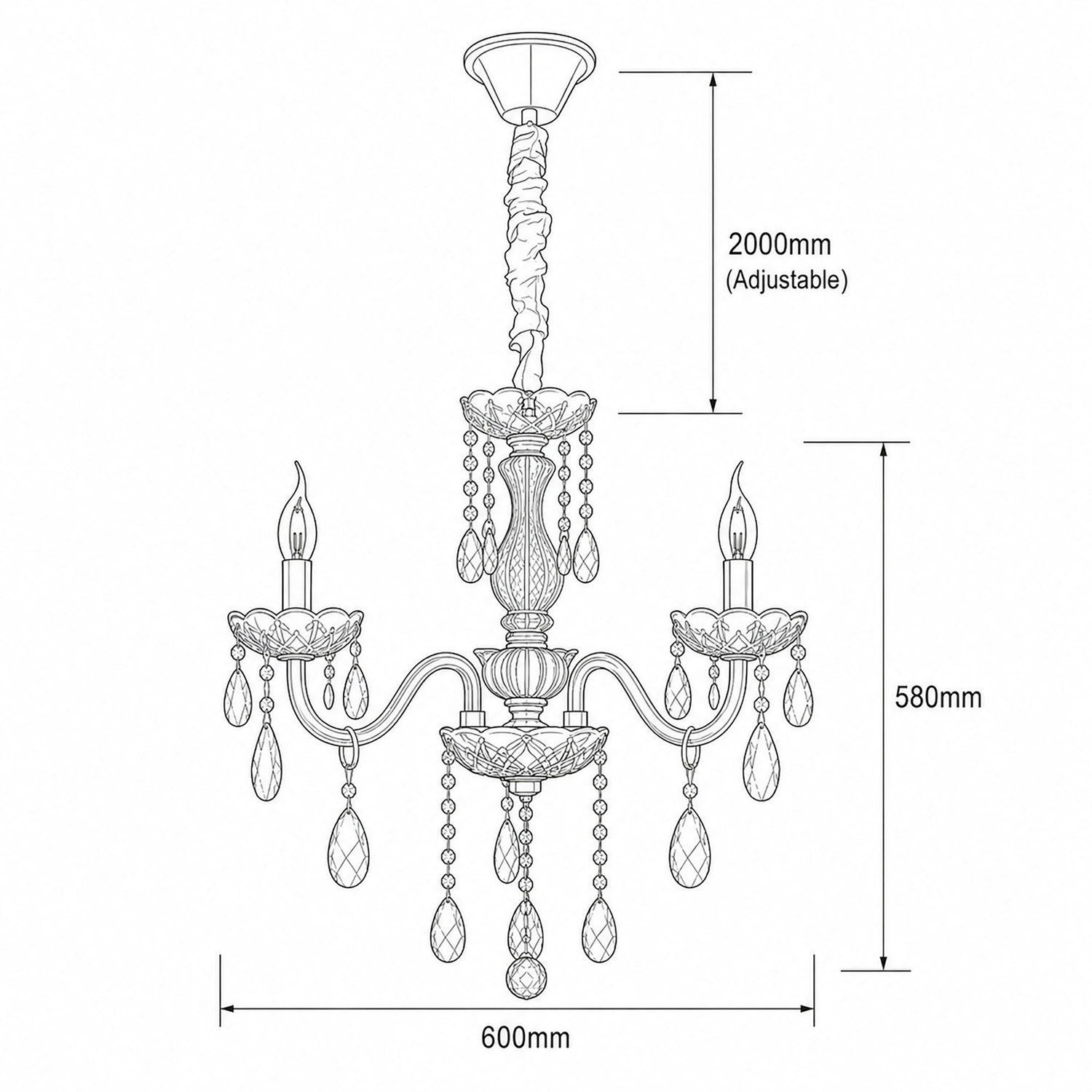 Bromley Crystal 3-Light Chandelier