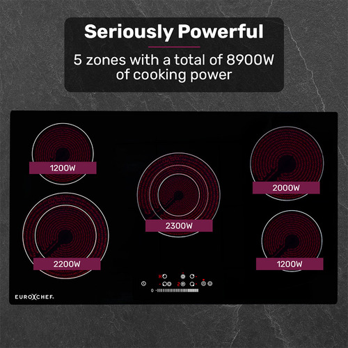 90cm Ceramic Glass 5 Zone Cooktop