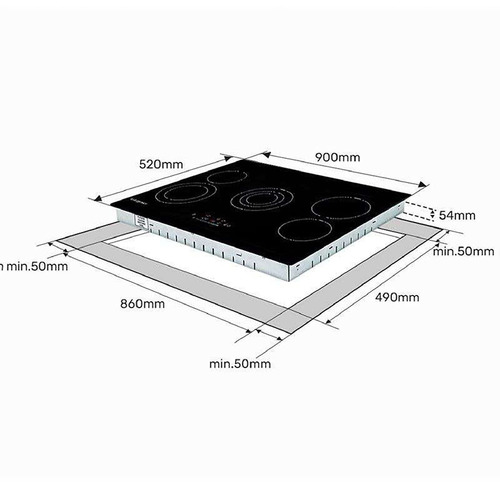 EuroChef 90cm Ceramic Glass 5 Zone Electric Cooktop