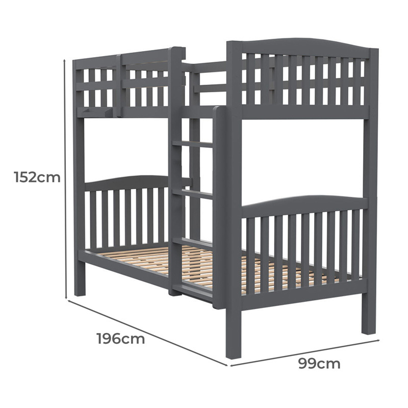Grey Kingston Pine Wood Single Bunk Bed