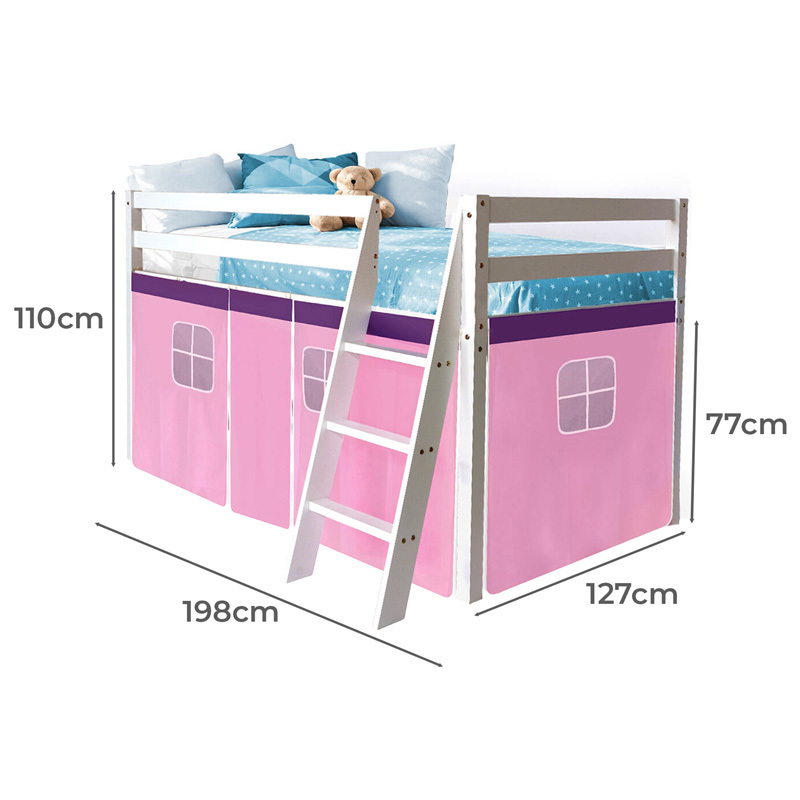 White Kingston Single Bunk Bed with Curtain