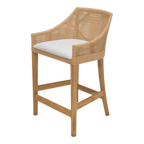 Merritt  Rattan & Mindi Wood Outdoor Counter Stool