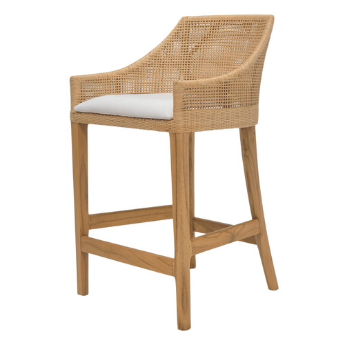 Merritt  Rattan & Mindi Wood Outdoor Counter Stool